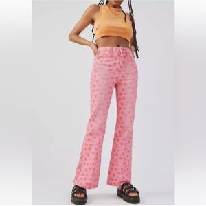 BDG Urban Outfitters Pink Rose Floral High Waisted Flare Jeans Size 27